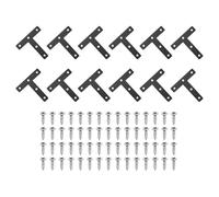 sourcing map 12Pcs t Shape Flat Bracket, 3.15" x 3.15" Metal Flat Corner Bracket Right Angle Corner Brace Mending Plate with Screws for Wood Frame Furniture Fixing Joining, Black
