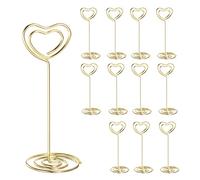 sourcing map 12pcs Table Number Holders 3.35 Inch 85mm Tall Heart Shape Steel Photo Holders for Centerpieces Table Place Card Holders for Wedding Reception Party Office Home, Gold Tone