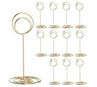 sourcing map 12pcs Table Number Holders 3.35 Inch 85mm Tall Round Shape Steel Photo Holders for Centerpieces Table Place Card Holders for Wedding Reception Party Office Home, Gold Tone