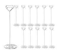 sourcing map 12pcs Table Number Holders 8.66 Inch 220mm Tall Heart Shape Steel Photo Holders for Centerpieces Table Place Card Holders for Wedding Reception Party Office Home, Silver Tone