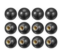 sourcing map 12Pcs Threaded Ball Knobs, M10 Female Thread Thermoset Ball Knob 1.37'' Dia Black Round Operation Ball Handles with Copper Insert for Machine Handle Tool Replacement