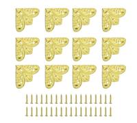 sourcing map 12Pcs Vintage Flat Corner Bracket, 1.1" x 1.1" Metal Desk Corner Protectors Zinc Alloy Decorative Edge Cover with Mounting Nail for Furniture Jewelry Box Gifts Box, Gold