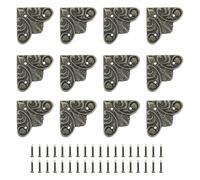 sourcing map 12Pcs Vintage Flat Corner Bracket, 1.1" x 1.1" Metal Desk Corner Protectors Zinc Alloy Decorative Edge Cover with Mounting Nail for Furniture Jewelry Box Gifts Box, Bronze