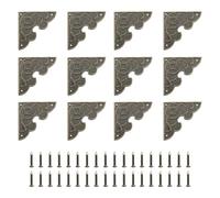 sourcing map 12Pcs Vintage Flat Corner Bracket, 2.1" x 2.1" Metal Desk Corner Protectors Zinc Alloy Decorative Edge Cover with Mounting Nail for Furniture Jewelry Box Gifts Boxes, Bronze