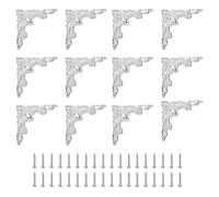 sourcing map 12Pcs Vintage Flat Corner Bracket, 2" x 2" Metal Desk Corner Protectors Zinc Alloy Decorative Edge Cover with Mounting Nail for Furniture Jewelry Box Gifts Box, Silver