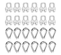 sourcing map 12Set Wire Rope Cable Clip Clamps 1/4 Inch M6 Small 304 Stainless Steel U Bolt Saddle Fasteners Hardware with Thimble for Secure Rigging Marine Guy Line Fence Clothesline, Silver
