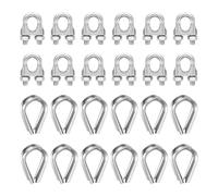 sourcing map 12Set Wire Rope Cable Clip Clamps 3/8 Inch M10 Small 304 Stainless Steel U Bolt Saddle Fasteners Hardware with Thimble for Secure Rigging Marine Guy Line Fence Clothesline, Silver