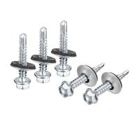 sourcing map #12x1-1/4" Self Drilling Screws with Rubber Washer, 150Pcs Zinc Plated Finish Hex Head Self Tapping Screws with EPDM Washer for Metal