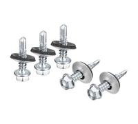 sourcing map #12x1" Self Drilling Screws with Rubber Washer, 200Pcs Zinc Plated Finish Hex Head Self Tapping Screws with EPDM Washer for Metal
