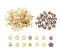 sourcing map 130Pcs 5Styles Dog Paw Print Charms, Alloy Enamel Footprint Pendants Heart Shape Animal Footprint Pendant Sparkle Paw Bead Hollow Dog Charms for Jewelry Making Purple/Gold 4Colors