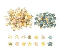 sourcing map 130Pcs 5Styles Dog Paw Print Charms, Alloy Enamel Footprint Pendants Heart Shape Animal Footprint Pendant Sparkle Paw Bead Hollow Dog Charms for DIY, Lake Blue/Gold 4Colors