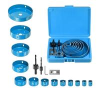 sourcing map 13pcs Hole Saw Set 3/4" - 5" (19mm-127mm) HSS (High Speed Steel) Industrial Hole Saw Drill Bit Kit with Mandrels Hex Key Installation Plate for Metal Wood PVC Plastic Plasterboard