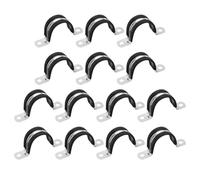 sourcing map 14 Pcs 27mm（1-1/16"） Cable Clamp, 304 Stainless Steel Rubber Coated Cushioned Insulated Cable Clamp 2 Hole U-Tube Strap Clamp for Lines Pipe Hose Cord Installation, Black