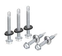 sourcing map #14 x 2" Self Drilling Screws with Rubber Washer, 100pcs Zinc Plated Steel Roofing Screws Hex Head Self Tapping Screws with EPDM Washer for Metal to Metal