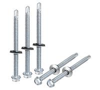 sourcing map #14 x 3-9/16" Self Drilling Screws with Rubber Washer, 100pcs Zinc Plated Steel Roofing Screws Hex Head Self Tapping Screws with EPDM Washer for Metal to Metal