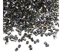 sourcing map 1400 Pcs Glass Bugle Beads, 1.5x1.5mm Tube Mini Loose Glass Seed Spacer Bead for DIY Earrings Necklaces Bracelets Jewelry Making (Electroplating Gray Color)