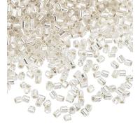 sourcing map 1400Pcs Glass Bugle Beads, 1.5x1.5mm Tube Mini Loose Glass Seed Spacer Bead for DIY Earrings Necklaces Bracelets Jewelry Making (Silver)