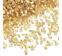 sourcing map 1400Pcs Glass Bugle Beads, 1.5x1.5mm Tube Mini Loose Glass Seed Spacer Bead for DIY Earrings Necklaces Bracelets Jewelry Making (Gold Tone)