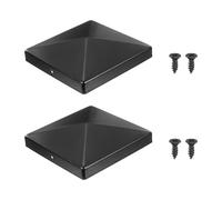 sourcing map 141 x 141mm Pyramid Post Cap, 2Pcs Galvanized Steel Fence Post Cover with Screws for Wood/Metal Fence Posts, Mailbox Pyramid Cover, Outdoor, Garden, Decks, Black