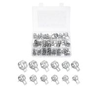 sourcing map 148pcs Spring Band Type Hose Clamps 6/7/9/10/11/12/14/16/18/20/22/25mm Fuel Line Hose Spring Clip Silicone Vacuum Hose Pipe Clamp Low Pressure Tube Clip Fastener, Silver