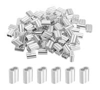 sourcing map 15/64" 6mm Aluminum Crimping Loop Sleeve Double Ferrule for Wire Rope Cable Line End, Silver 100pcs