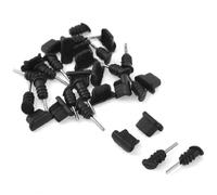 sourcing map 15 Pcs Anti Dust Soft Plastic Dock Cover Micro USB Port Ear Jack Black