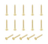 sourcing map 15 Pcs Brass Screws, M3 x 20mm Solid Slotted Round Head Self-Tapping Wood Screw Fasteners for Woodworking Furniture Repair Photo Frame Drywall Home Appliances, Gold