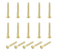 sourcing map 15 Pcs Brass Screws, M3 x 30mm Solid Slotted Round Head Self-Tapping Wood Screw Fasteners for Woodworking Furniture Repair Photo Frame Drywall Home Appliances, Gold
