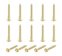 sourcing map 15 Pcs Brass Screws, M4 x 35mm Solid Slotted Round Head Self-Tapping Wood Screw Fasteners for Woodworking Furniture Repair Photo Frame Drywall Home Appliances, Gold