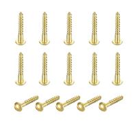 sourcing map 15 Pcs Brass Screws, M5 x 30mm Solid Slotted Round Head Self-Tapping Wood Screw Fasteners for Woodworking Furniture Repair Photo Frame Drywall Home Appliances, Gold
