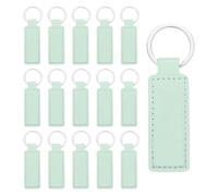 sourcing map 15 Pcs Leather Keychain Blanks Bulk Rectangle Laser Engraving Keychain Leather Key Fob Kit with Key Rings for DIY Supplies Gifts (Light Green, 3.7"x1.2")