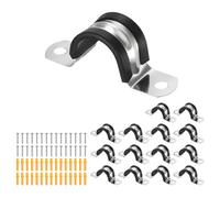 sourcing map 15 Pcs Pipe Strap Clamp, 16mm(0.63") Rubber Cable Clamp Rubber Cushioned 304 Stainless Steel U Bracket Tube Holder Support with Screws for Water Pipe HVAC Cable Management