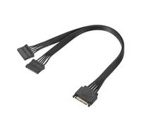 Sourcing Map 15 Pin Serial ATA Power Cable 1 to 2 Splitter 320mm/12.6" Black Copper
