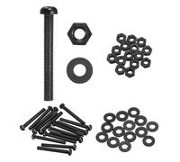 sourcing map 15 Set M6x50mm Nylon PA66 Plastic Cross Round Head Screw Phillips Bolts Hex Nuts Flat Washers Assortment Kit, Metric Full Thread Bolt Fasteners for DIY Machine Assembly, Black