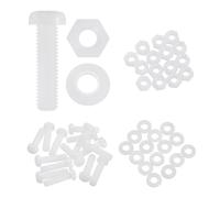 sourcing map 15 Set M8x30mm Nylon PA66 Plastic Cross Round Head Screw Phillips Bolts Hex Nuts Flat Washers Assortment Kit, Metric Full Thread Bolt Fasteners for DIY Machine Assembly, White