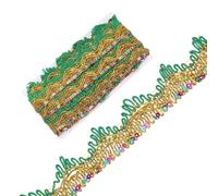 sourcing map 15 Yards Green Trim Sequins Ribbon, 1.5 Inch Width Sequins Lace Trim Flat Glitter Braid Fabric for Sewing Crafts Dresses Costumes Supply