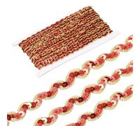 sourcing map 15 Yards Sewing Sequin Trim 1 cm Sequin Braid Beaded Lace Trim Strip Paillette Ribbon for Crafts, Embellishments, DIY Sewing Costume Gold Red