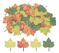 sourcing map 150 Pack Artificial Maple Leaves Fall Leave Cutouts Stickers Thanksgiving Day Autumn Leaf Decorate Red, Yellow, Green with Glue 2.8x3.3 Inch for Wedding Thanksgiving Parties Crafts