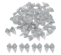 sourcing map 150 Pcs Mini Ribbon Bow 1.2" Mini Fabric Satin Ribbon Flower Bows for Craft DIY Sewing Wedding Birthday Party Silver Gray
