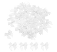 sourcing map 150 Pcs Mini Ribbon Bow 1.2" Mini Fabric Satin Ribbon Flower Bows for Craft DIY Sewing Wedding Birthday Party White