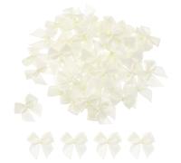 sourcing map 150 Pcs Mini Ribbon Bow 1.2" Mini Fabric Satin Ribbon Flower Bows for Craft DIY Sewing Wedding Birthday Party Cream White