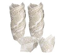sourcing map 150 Pcs Tulip Baking Cups Cupcake Muffins Liners Paper Greaseproof Wrappers for Wedding Birthday Party Festivals Christmas, (Gold Clouds, White)