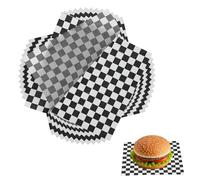 sourcing map 150 Pcs Wax Paper Sheets for Food, 7 x 7 Inch Greaseproof Wrapping Paper Sheets, Checkered Square Food Basket Liners for Sandwich Hamburger Bread, Black