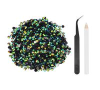 sourcing map 1500pcs Flatback Rhinestones Resin, SS30 6mm Resin Rhinestones Bulk Round Shine Gems with Pickup Tools for DIY Nail Art Tumblers Mugs Clothes, Black AB