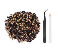 sourcing map 1500pcs Flatback Rhinestones Resin, SS30 6mm Resin Rhinestones Bulk Round Shine Gems with Pickup Tools for DIY Nail Art Tumblers Mugs Clothes, Black Gold AB