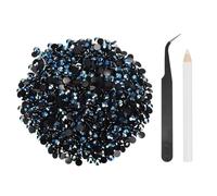 sourcing map 1500pcs Flatback Rhinestones Resin, SS30 6mm Resin Rhinestones Bulk Round Shine Gems with Pickup Tools for DIY Nail Art Tumblers Mugs Clothes, Black Blue AB