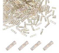 sourcing map 1500Pcs Glass Bugle Seed Beads, 6x2mm Mini Long Tube Seed Beads Tube Loose Glass Seed Spacer Bead for DIY Earring Bracelets Necklace Jewelry Making Embroidery, Iridescent Silver