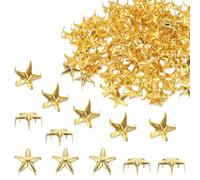 sourcing map 150PCS 10mm Metal Star Studs Claw Small 5-Claw Gold Tone Hand Pressed Punk Beads Nailheads Rivets Spike Cap Nail Head for DIY Leather Clothing Bag Shoes