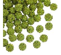sourcing map 150Pcs 10mm Rhinestone Clay Beads, Polymer Clay Crystal Bead Round Disco Shiny Ball Beads Bulk for DIY Bracelet Necklace Jewelry Making (Olive Green)