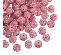 sourcing map 150Pcs 10mm Rhinestone Clay Beads, Polymer Clay Crystal Bead Round Disco Shiny Ball Beads Bulk for DIY Bracelet Necklace Jewelry Making (Light Pink)